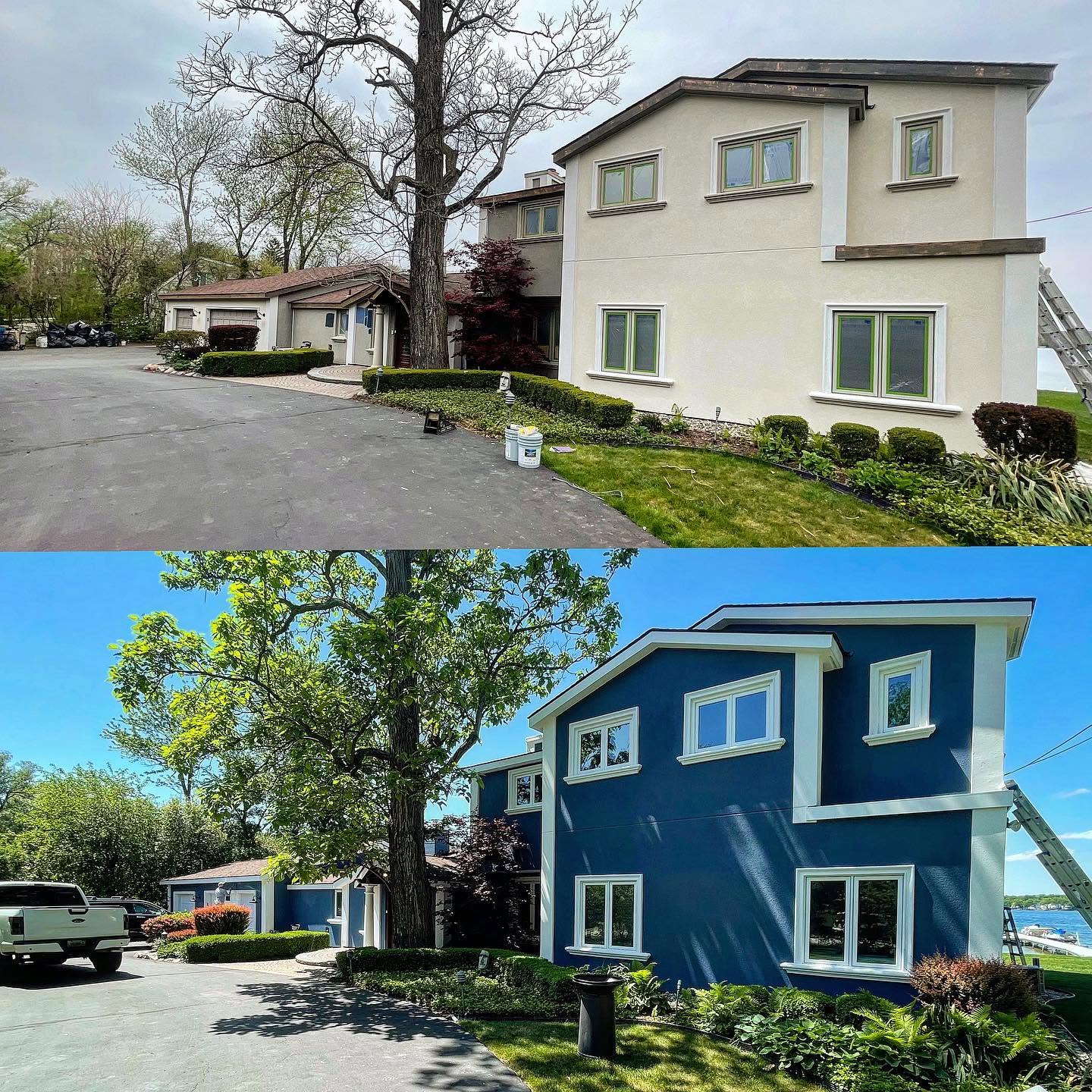Before and after views of a Metro Detroit exterior painting project